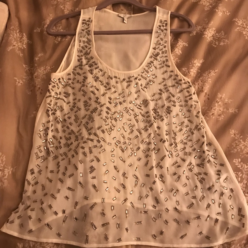 Joie White Silk Beaded Top